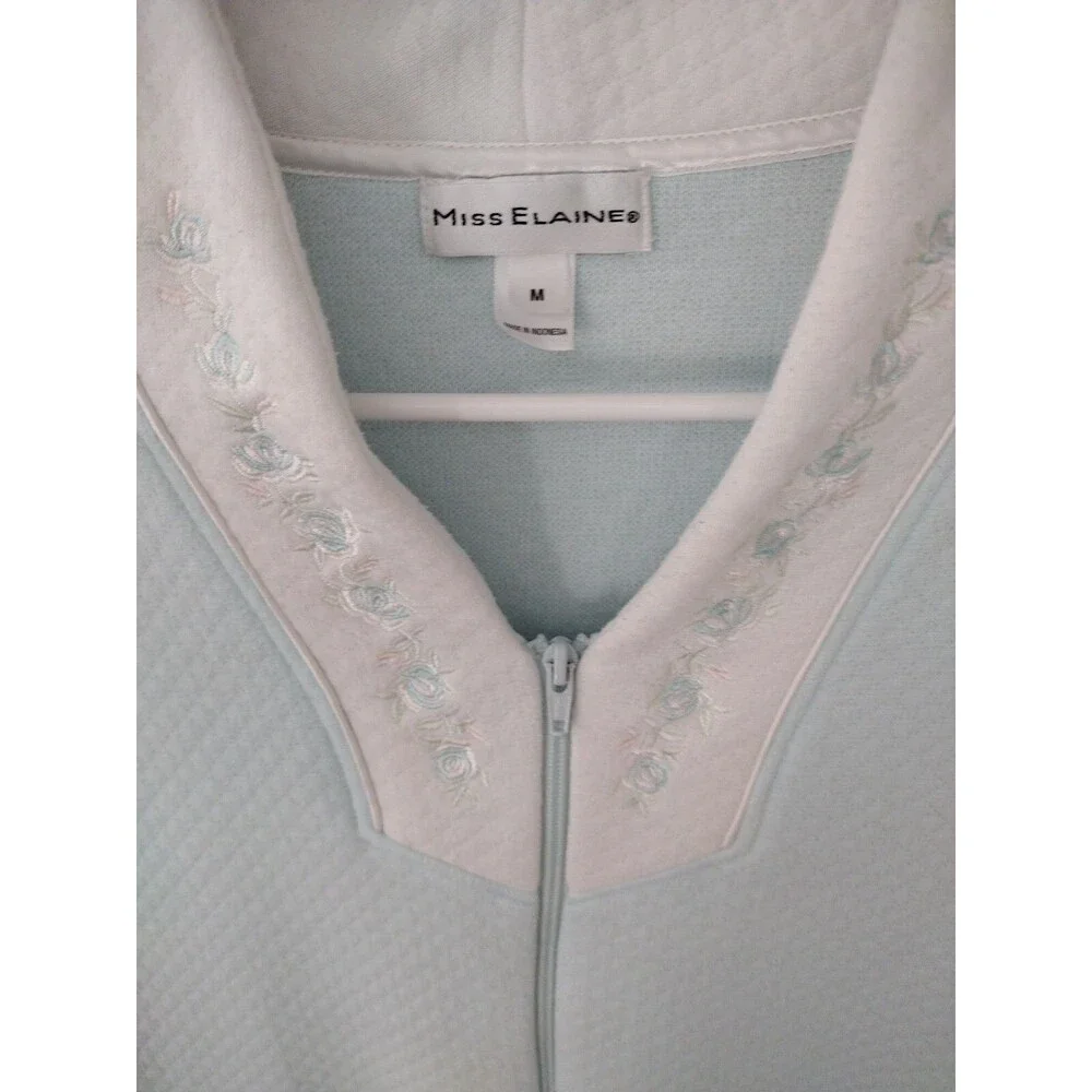 Miss Elaine Vintage Nightgown Sz M | Blue Zip Robe Housecoat | Pocket Retro Cozy